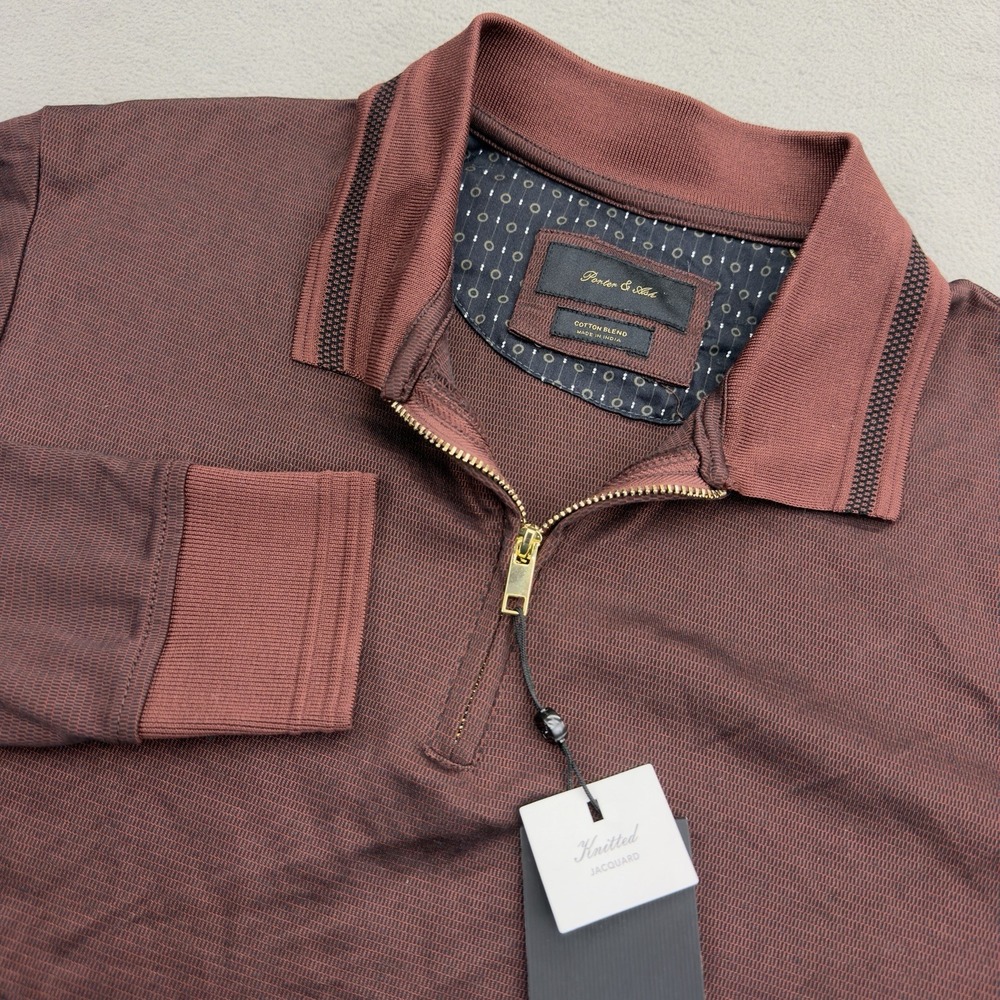 Porter & Ash 1/4 Zip Long Sleeve Men S Burgundy Knitted Jacquard Golf Polo NWT